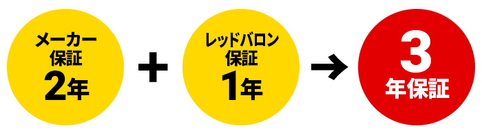 メーカー保証2年にレッドバロン保証が1年ついて合計3年保証!